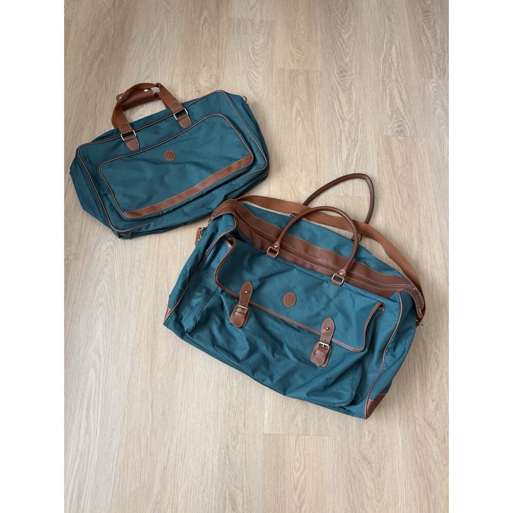Vintage Polo Ralph Lauren Green Large Canvas Carry On Bag & Duffel Bag Set